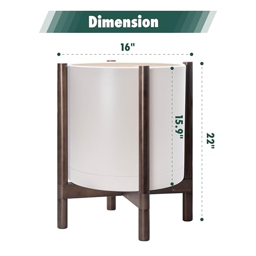Plastic Pot with Walnut Wood Stand (Oatmeal Pot + Walnut Color Stand / 16 Inch)