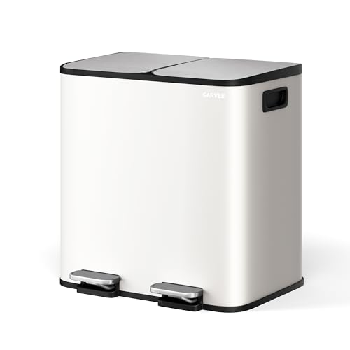 2 x 4 gal Stainless Steel Double Trash Can with Lid for Kitchen (Grayish-White / 2 x 4 gallon)
