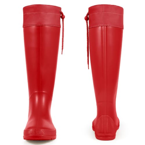 Women's Packable Tall Rain Boots Ultra Lightweight Garden Boots (6-6.5 / Red)
