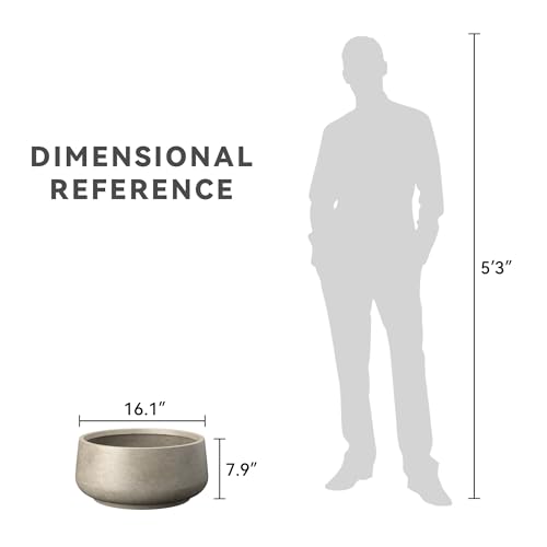 Large Round Bowl Weathered Concrete Planter 17.3" Dia (Weathered Concrete / 16.1" Dia)