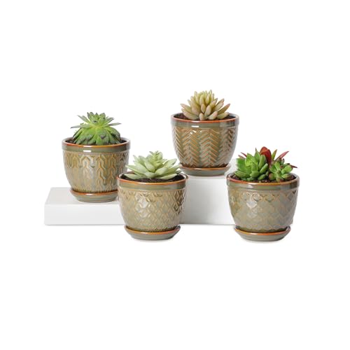 Sureasy Ceramic Plant Pots (Green / 4.7 inch)