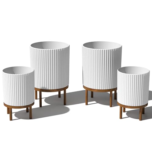 Demi Series Raised Duo Planters (White/Brown / Bundle - 2 Pack)