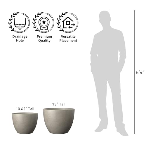 Weathered Concrete Planter 13" Tall All (Buff Concrete / 17.3"Dia x 13"H)