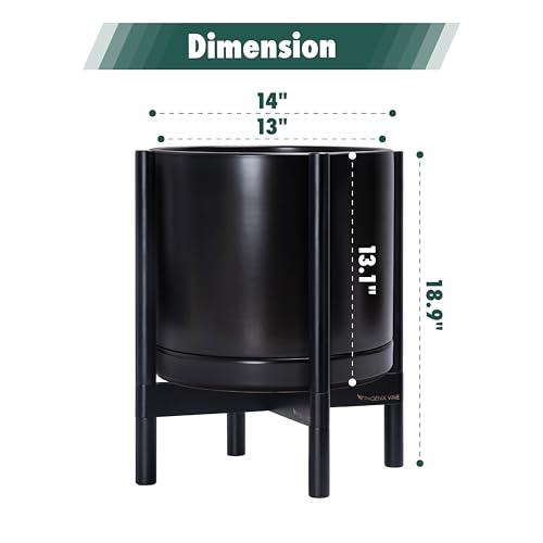 Ceramic Pot with Ebony Wood Stand (14 Inch / Black Pot + Ebony Stand)