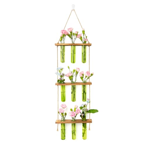 Wall Hanging Propagation Station with Wooden Stand Green (Green-9 Tube Vase)