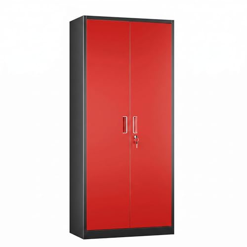 71 Inch Lockable Metal Storage Cabinet (Black & Red / 15.75"D x 31.50"W x 70.87"H)