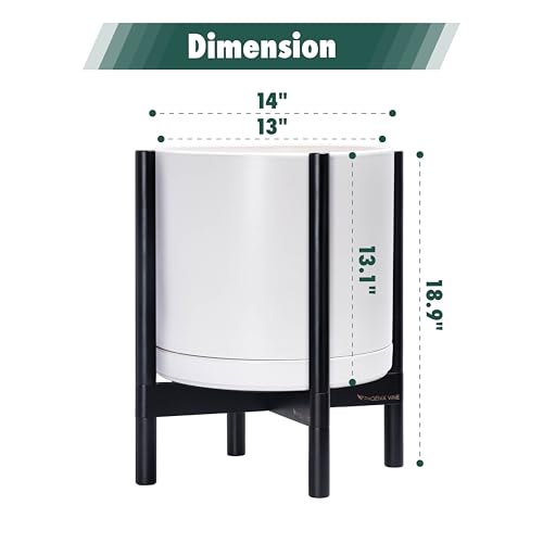 Ceramic Pot with Ebony Wood Stand (14 Inch / White Pot + Ebony Stand)