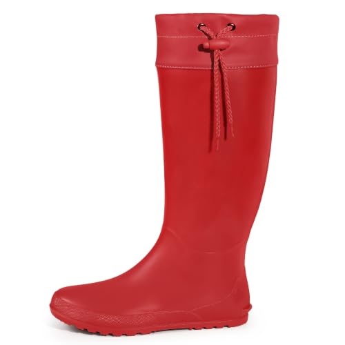 Women's Packable Tall Rain Boots Ultra Lightweight Garden Boots (7.5-8 / Red)