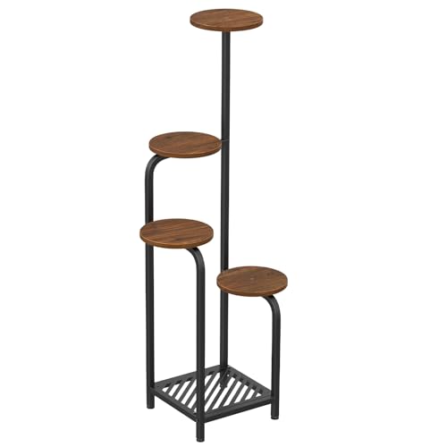 Tall 5 Tier Corner Plant Stand Indoor (Wood + Black / 5-Tier Square Base)