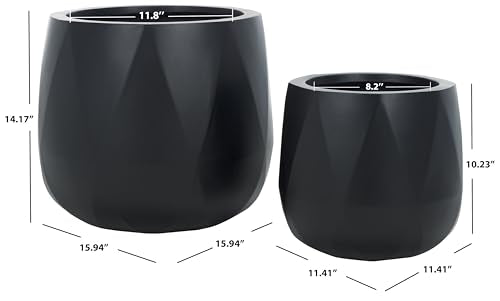 Outdoor Collection Kane Black Cement Ficonstone Planter Pot Set of 2 (16"W x 16"D x 14"H / Black)