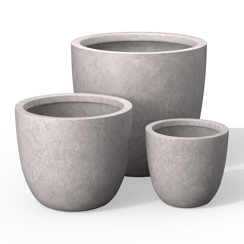 3 Pack 18" 14" 10" W Round CON Gray Concrete Planters (Light Gray / Set of 3: 10/14/18-Inch Dia)