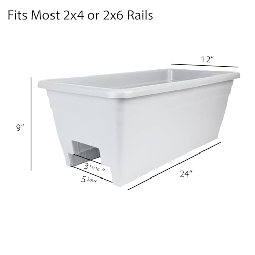 24 Inch Deck Rail Box Planter Lightweight Outdoor Plastic Plant Pot for Herbs and Flowers