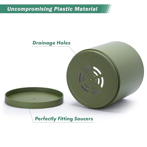 Plastic Planter Pot with Saucer (12 Inch / Olive)