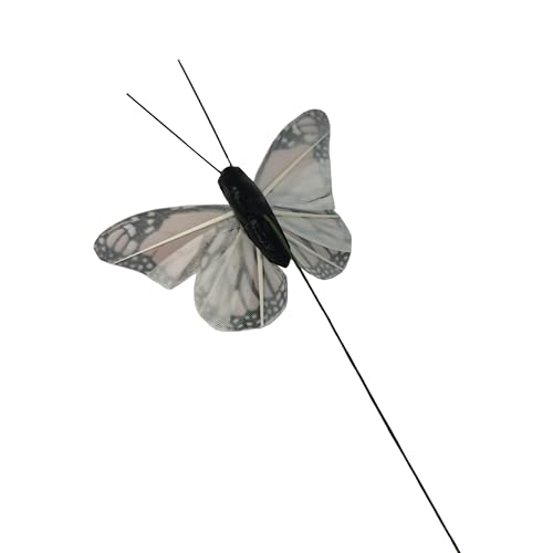 Artificial Feather Butterfly Party Decorations Set of 12 with Wire 6 Color Ornaments for Christmas Tree (G Wire)