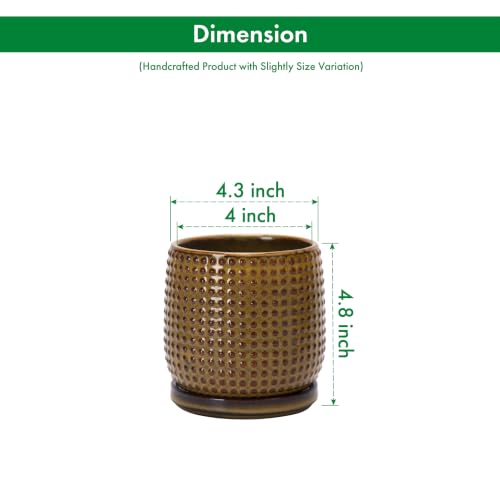 Beaded Ceramic Pot with Saucer (4.3 Inch / Olive Bronze)