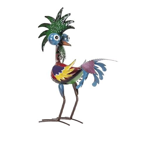 19" Tall Wild Tropical Metal Rooster Yard Statue (19" Multicolor Rooster)