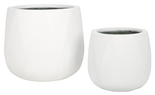 Outdoor Collection Kane White Cement Ficonstone Planter Pot Set of 2 (16"W x 16"D x 14"H / White)