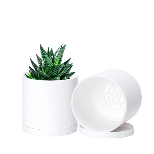 2 Pack White Plastic Planters with Saucers (4")