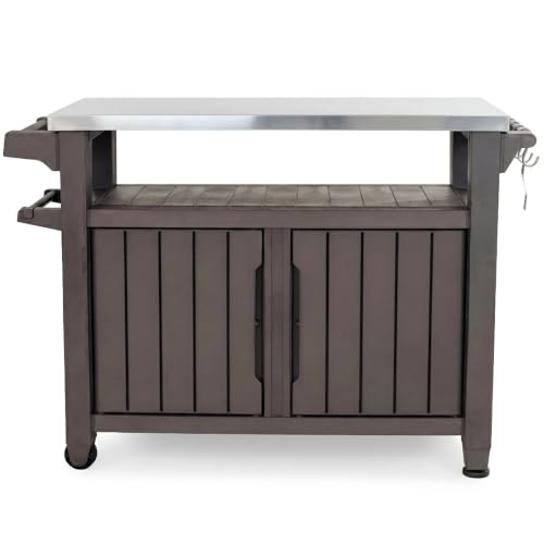 Outdoor Rolling Table Cart for Food Prep (Brown)