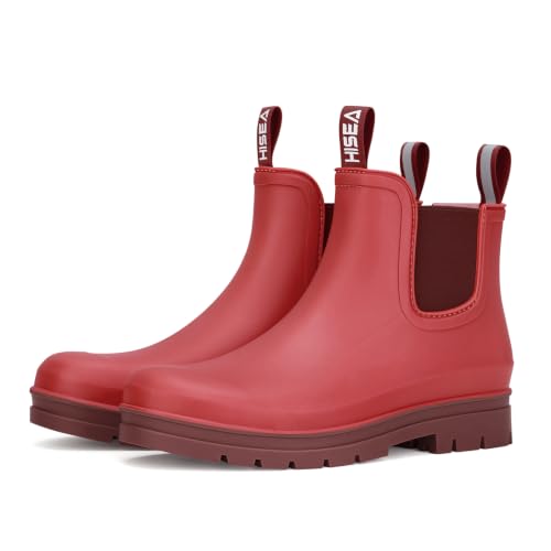 Women's Short Rain Boots Waterproof Ankle Chelsea Boots (6 / Burgundy Red)