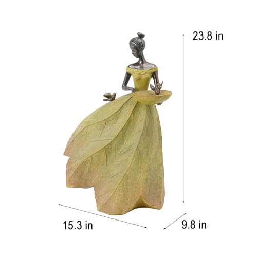 Large Garden Fairy Statue Bird Feeder & Bird Bath (Yellow-23 Inch)