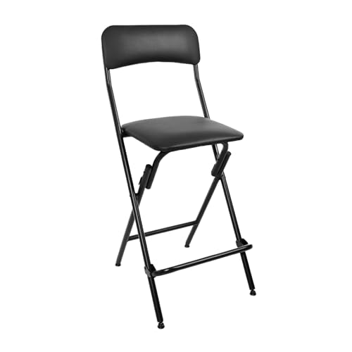 Home Seat High 25" Folding Bar Stool with Backrest Leather Padded oldable Stool Chair for Gardening Kitchen Shop Cafe