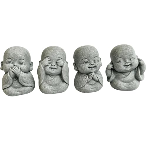 4-in-1 Mini Buddha Statue Set - See/Hear/Speak/Think No Evil, Zen Feng Shui Decor for Home, Aquarium, Garden, Office - Spiritual Resin Figurines with Blessing Amulet (Mini Laughing Buddha) (Mini Laughing Buddha)