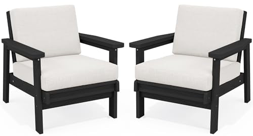 HDPE Outdoor Sofa Set of 2 (Black/Khaki)