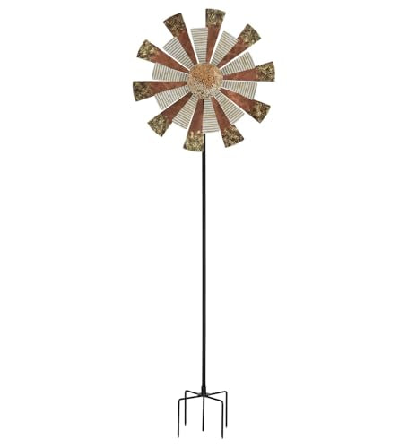 Wind Spinner Outdoor Metal Kinetic Yard Art with Stake (Copper Embossed / Medium (70-79 Inch))