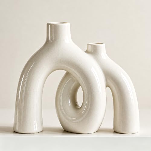 Hug Donut Decorative Ceramic Vase Set (Ivory Crackle Glaze)
