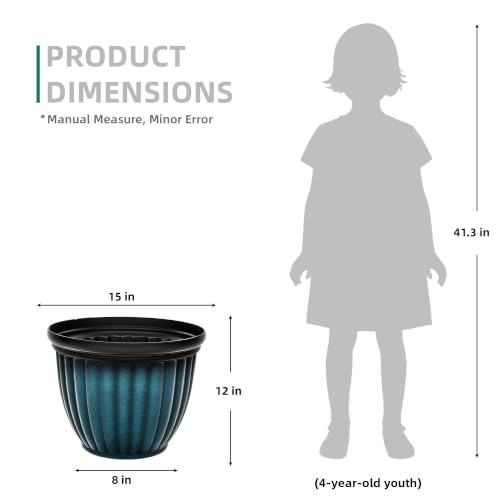 15" Large Flower Pots Set of 2 Plastic Planters for Outdoor Plants