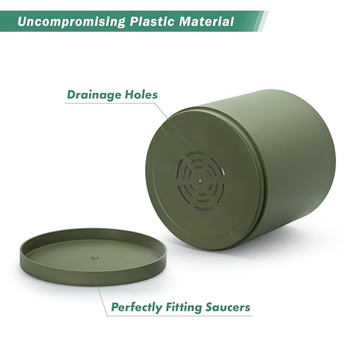 Plastic Planter Pot with Saucer (14 Inch / Olive)