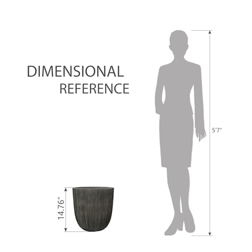 14.8" H Tapered Ribbed Large Plastic Planter with Drainage Hole & Plug (Vintage Black / 14.8in)
