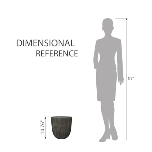 12.4"H Tall Tapered Ribbed Plastic Plant Pot with Drainage Hole & Plug (Vintage Black / 12.4in)