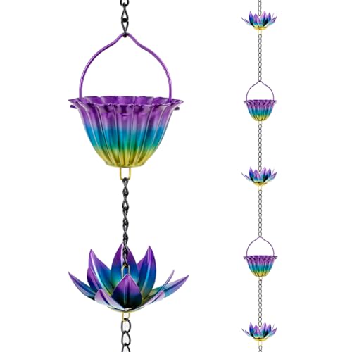 9.97ft Lotus Rain Chains for Outside Gutters (Purple-Lotus)