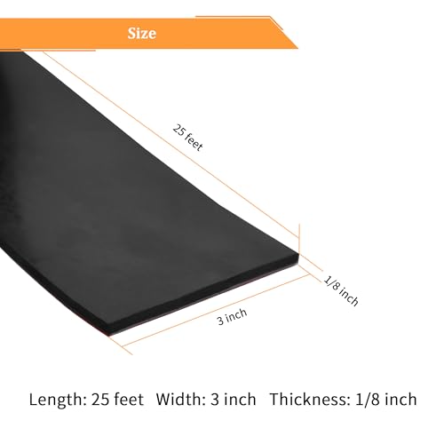 Solid Neoprene Rubber Strips with Adhesive Backing 1 (3" X 25' / .125" thick (Adhesive）)