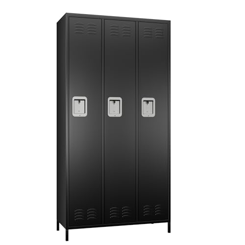 Metal Storage Locker for Office Gym Bedroom Dormitory (Black / 3 Doors)