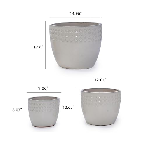 Ceramic Plant Pots Set of 3 Size (Antique White)