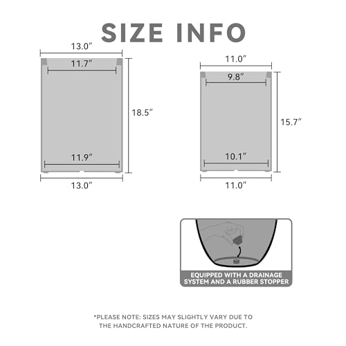 2 Pack 19" 16" Tall Square Pale Gray Concrete Planters Home & Outdoor (Natural Concrete / 18.5" H, 15.7" H)