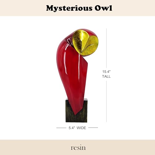 15 Inch Resin Owl Sculpture (Red)
