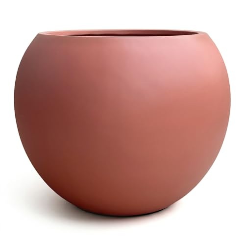 Premium Mt Sherman Fiberstone Sphere Planter for Indoor Outdoor Use (Terracotta / Medium 16.1''D x 13.6''H)