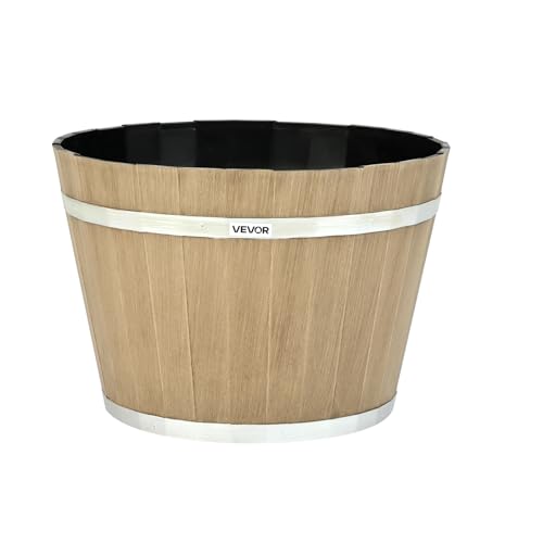 Plant Pots 4 Pack 11.81 inch Whiskey Barrel Planters with Drainage Holes (11.81 in, 4 Pcs / Modern)