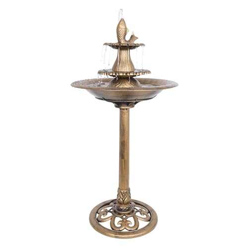 40" Tiered Pedestal Fish Fountain Birdbath (Gold)