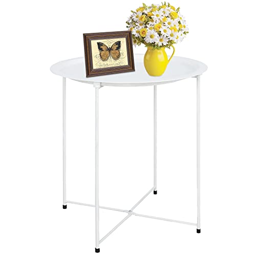 End Table Metal Side Table White Round Folding Tray Cyan Sofa Small Accent Fold