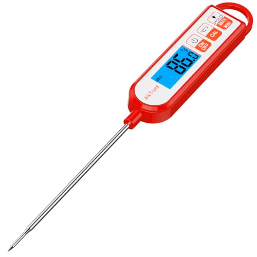 Digital Instant Read Meat Thermometer Kitchen Cooking Food Candy Thermometer for Oil Deep Fry BBQ Grill Smoker Thermometer by AikTryee (Red-SR806)