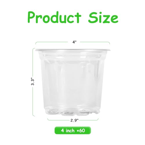 60 Pack 4 Inch Clear Nursery Pots with Drainage Hole (4 Inch 60 pack)