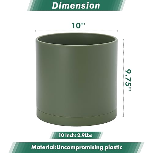 Plastic Planter Pot with Saucer (10 Inch / Olive)