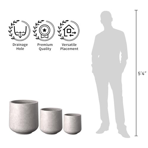 Set of 3 CON Gray Concrete Curved Planters 16.5" 13" 9.4" Dia (3 Count)