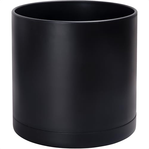 Plastic Planter Pot with Saucer (16 Inch / Matte Black)
