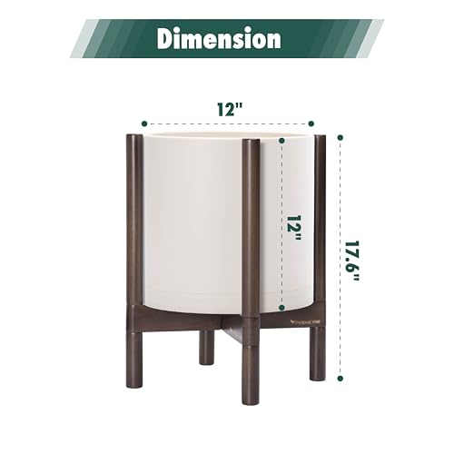 Plastic Pot with Walnut Wood Stand (Oatmeal Pot + Walnut Color Stand / 12 Inch)